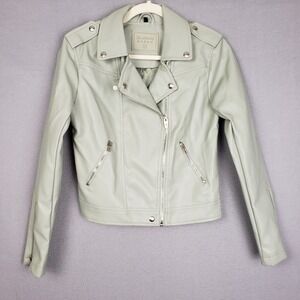 BlankNYC Women's XS Faux Leather Moto Jacket Pale Green Grunge Baddie Rocker Alt